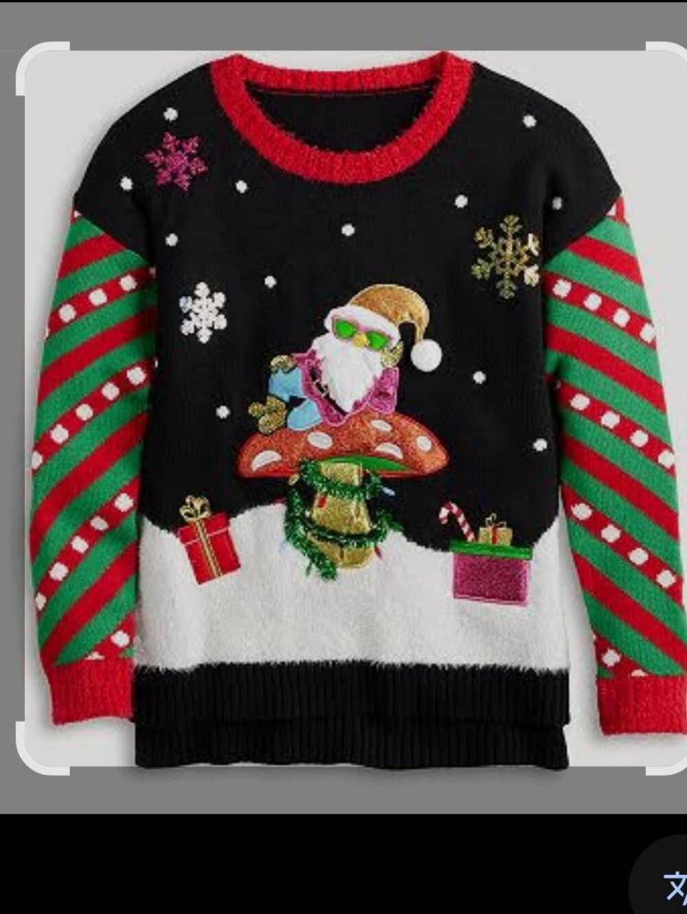Women's Festive Santa Mushroom Holiday Sweater - Black, Red, Green, White